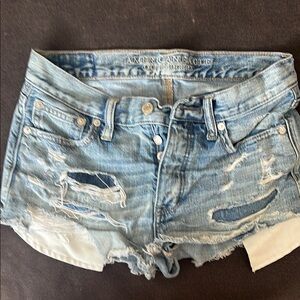 American Eagle Outfitters Women's Light Blue Ripped Jean Shorts